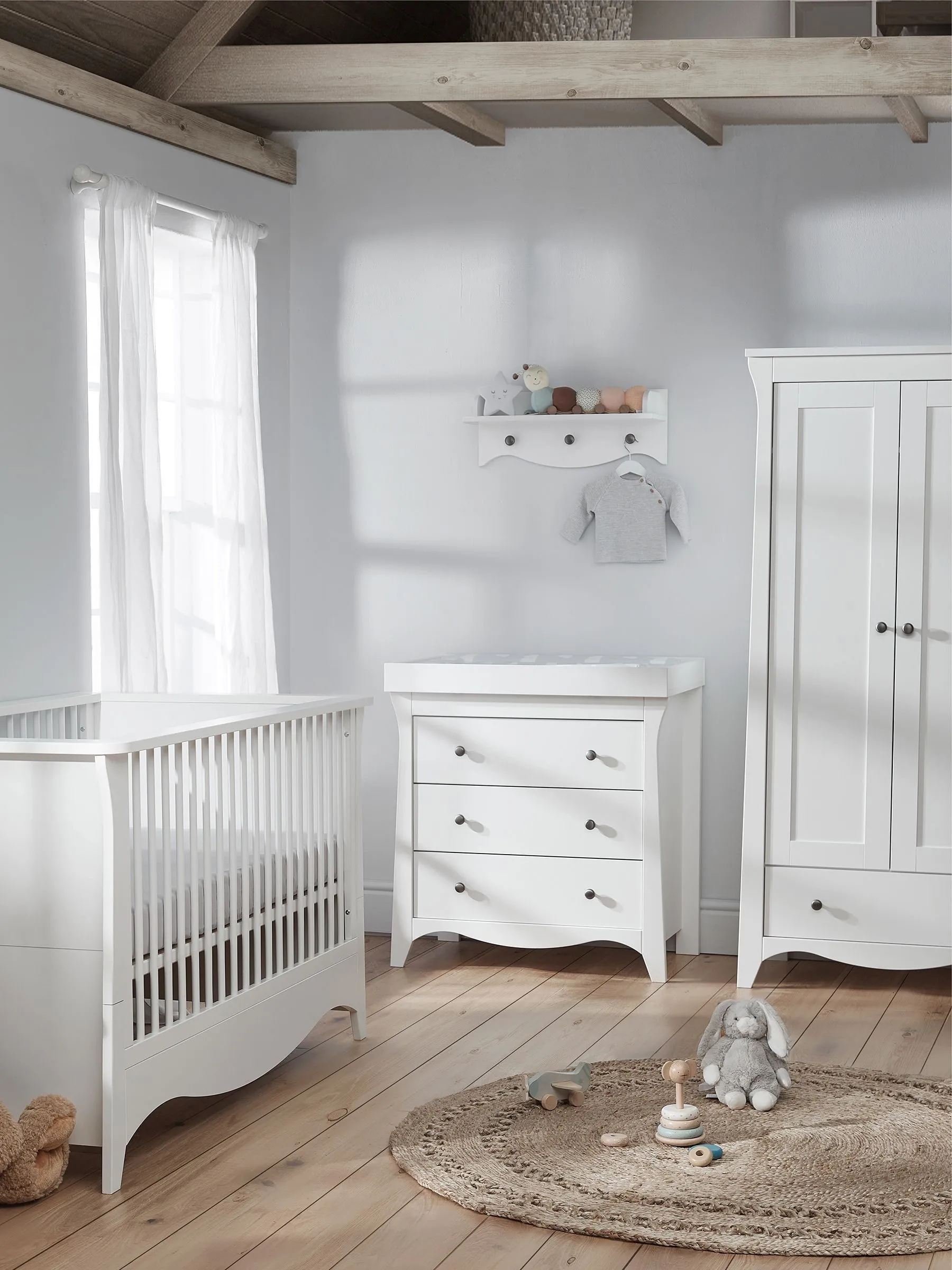 CuddleCo 3 Piece White Cashmere Clara Nursery Furniture Set