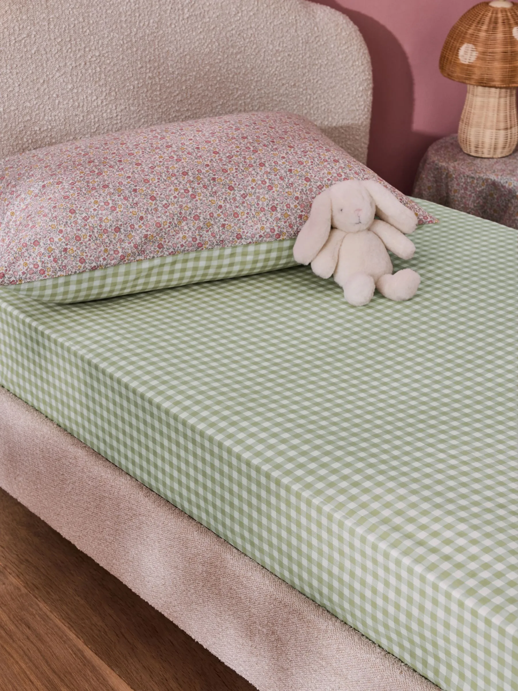 Green Ginham 180 Thread Count Fitted Sheet