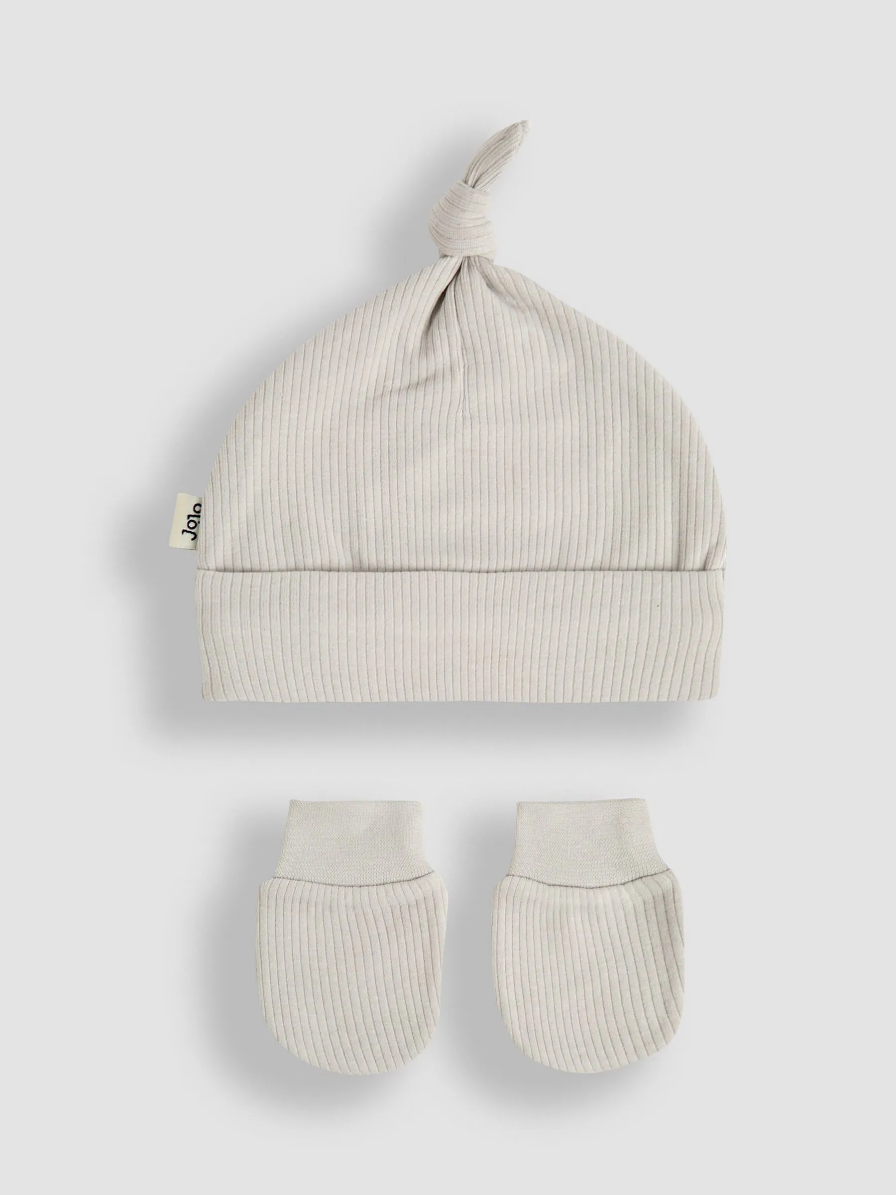 Grey Baby Cotton 2-Piece Hat and Mittens Set