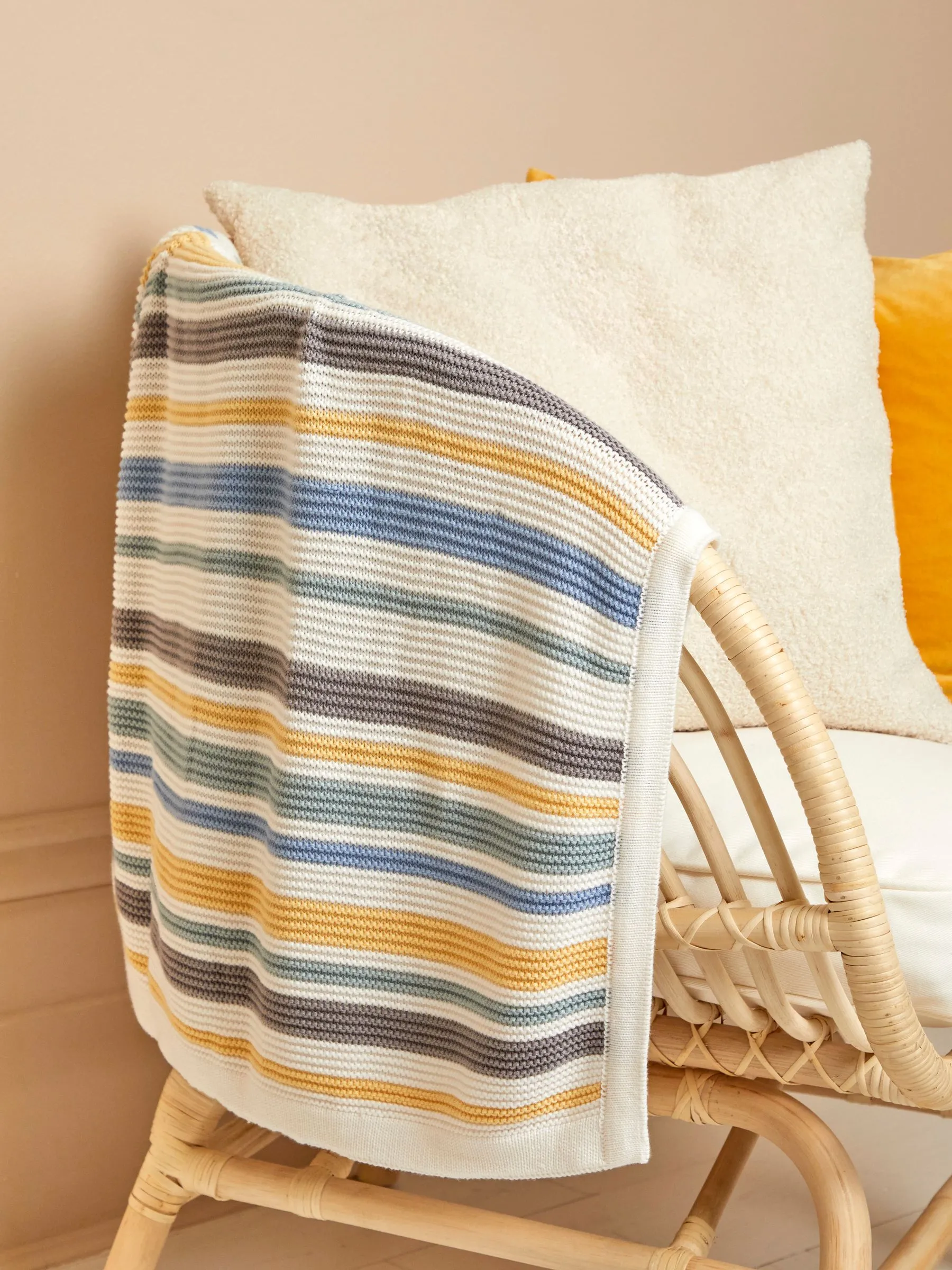 Pastel Multi Chunky Knitted Stripe Blanket
