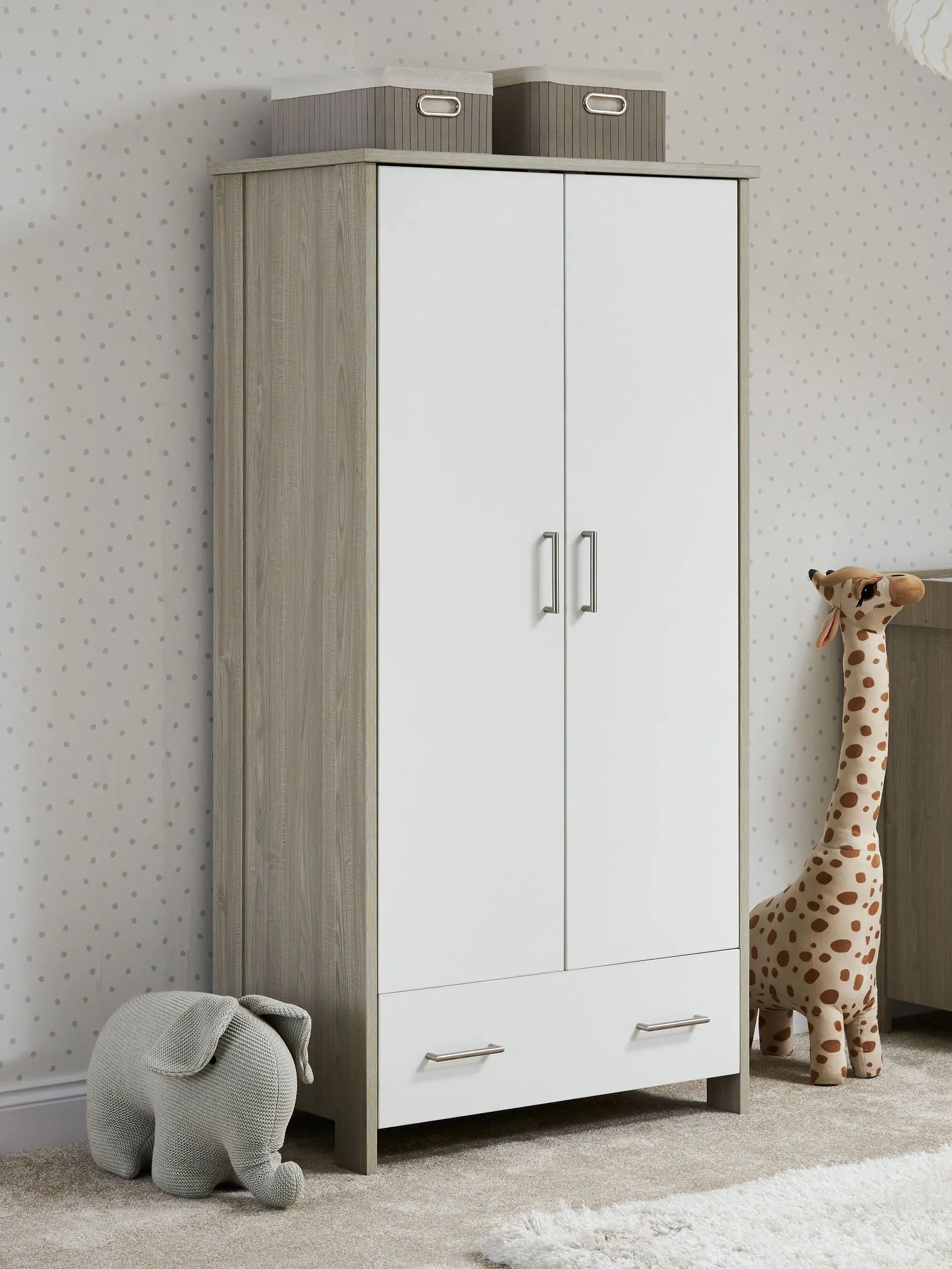 Obaby Grey Wash and White Nika Double Wardrobe