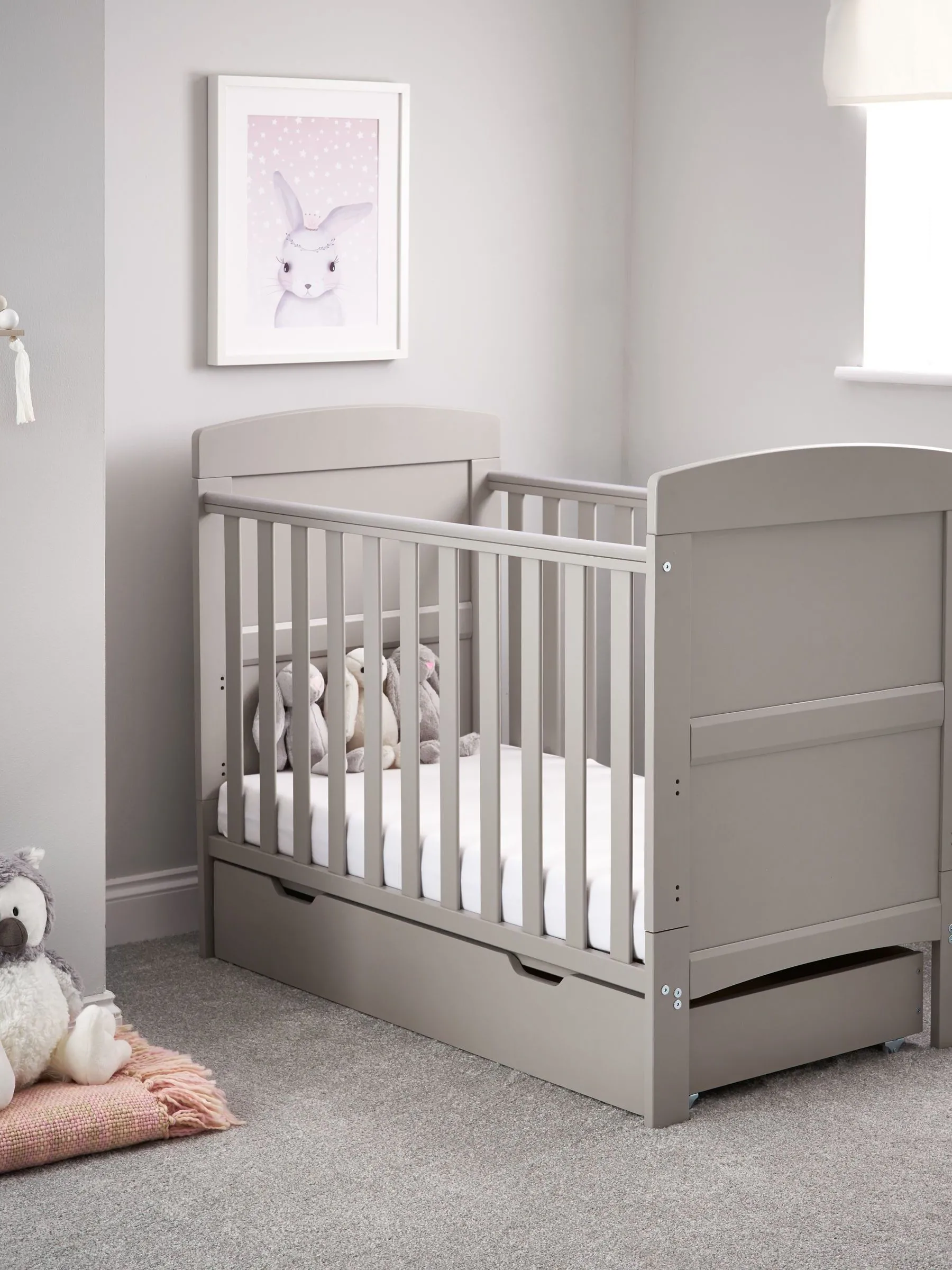Obaby Grace Warm Grey Mini Cot Bed & Under Drawer
