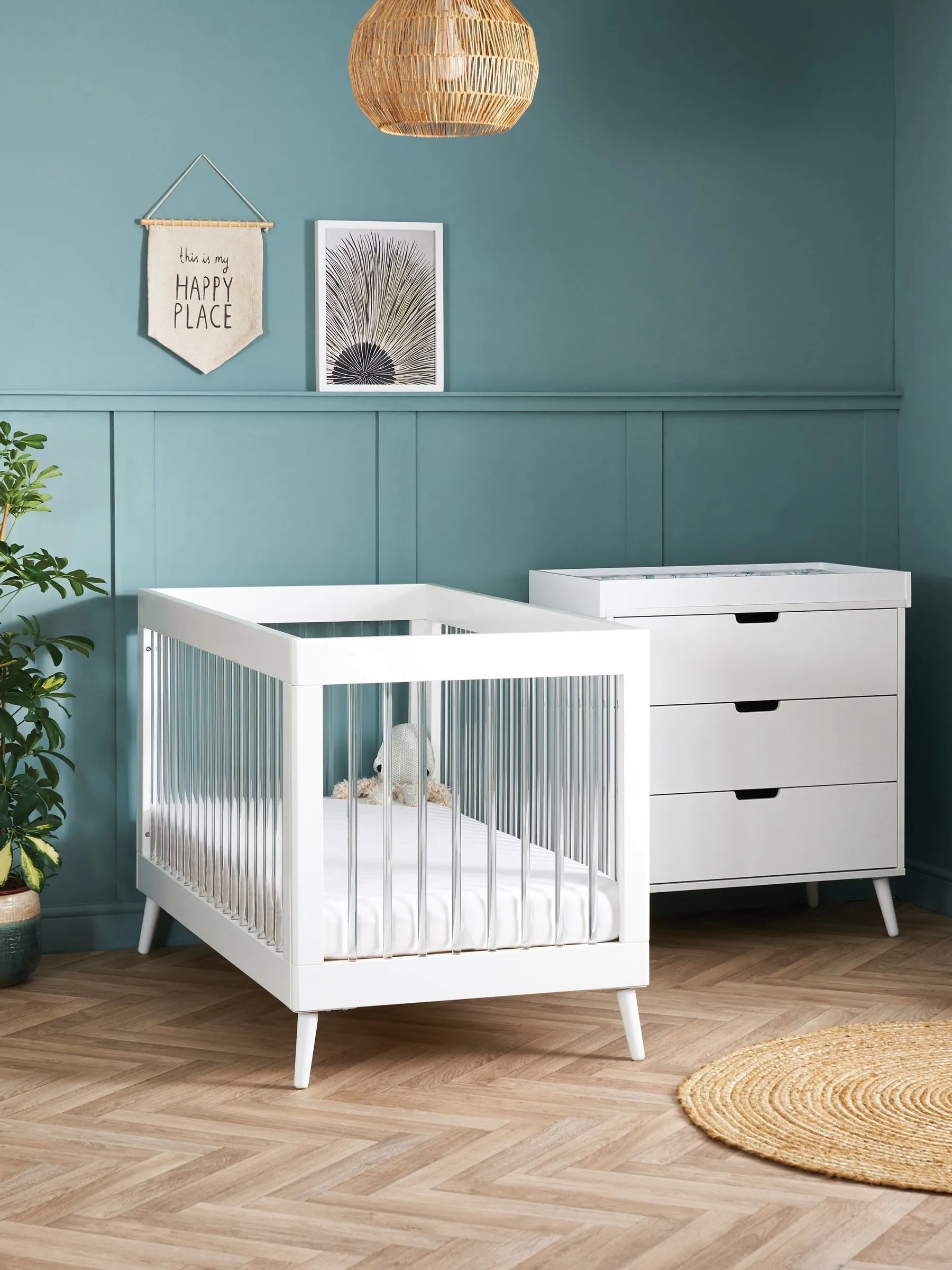 Obaby White with Acrylic Maya 2 Piece Nursery Furniture Set
