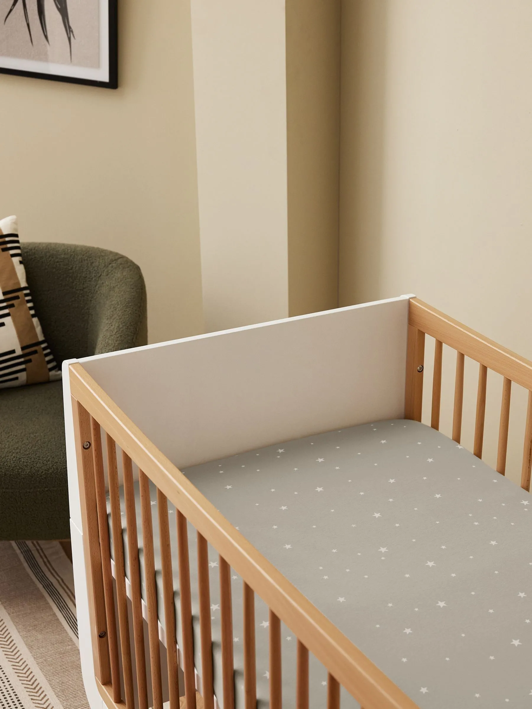 Snuz Grey Star Twin Pack Cotbed Sheets