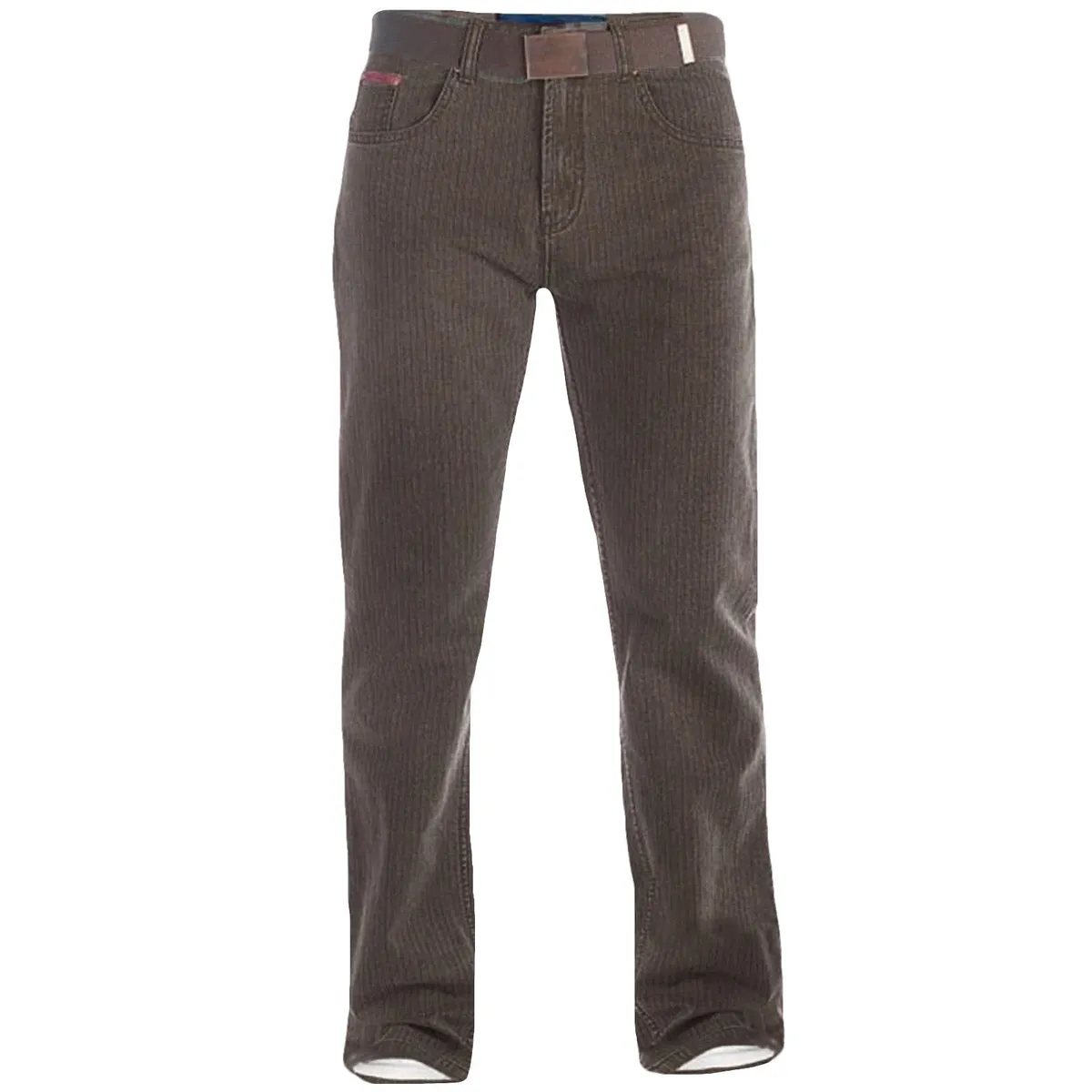 D555 Duke London Mens Brian Big & Tall Kingsize Bedford Cord Jeans With Belt - Brown