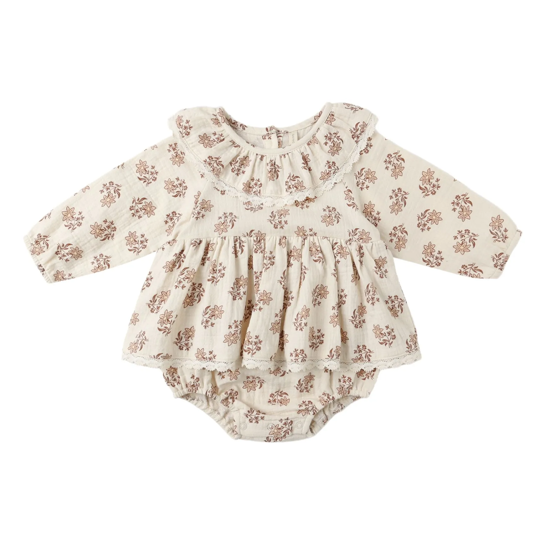 Quincy Mae Organic Cotton Gauze Floral Ruffle Tote | Ecru