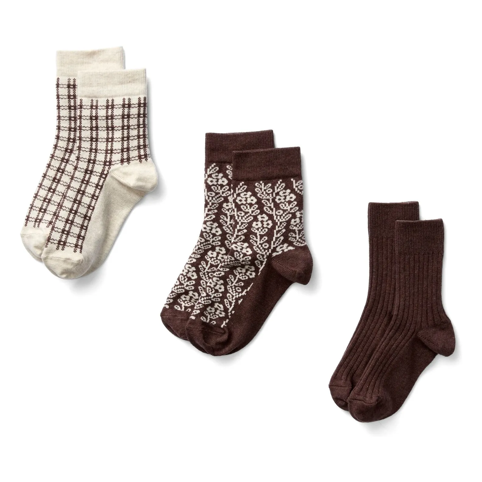 Soor Ploom Set of 3 Pairs of Flowery Socks | Plum