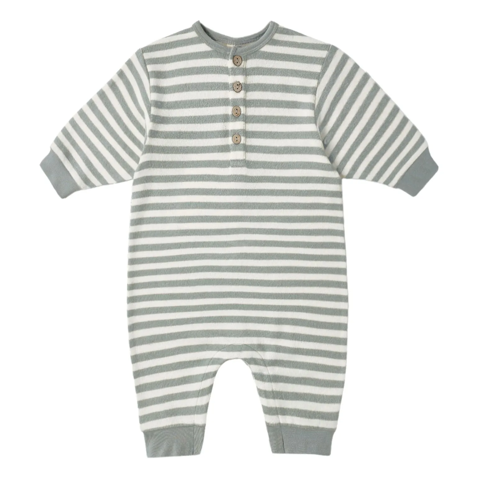 Quincy Mae Striped organic cotton knit jumpsuit | Grey blue