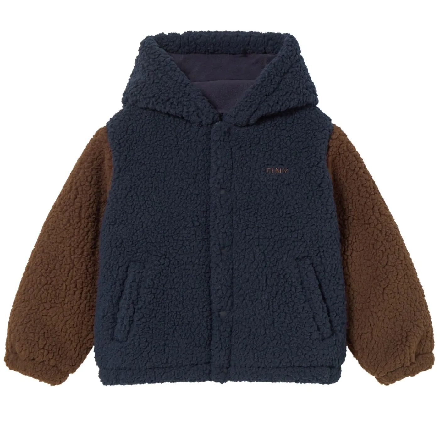Navy Color Block Sherpa Fleece Jacket with Hood