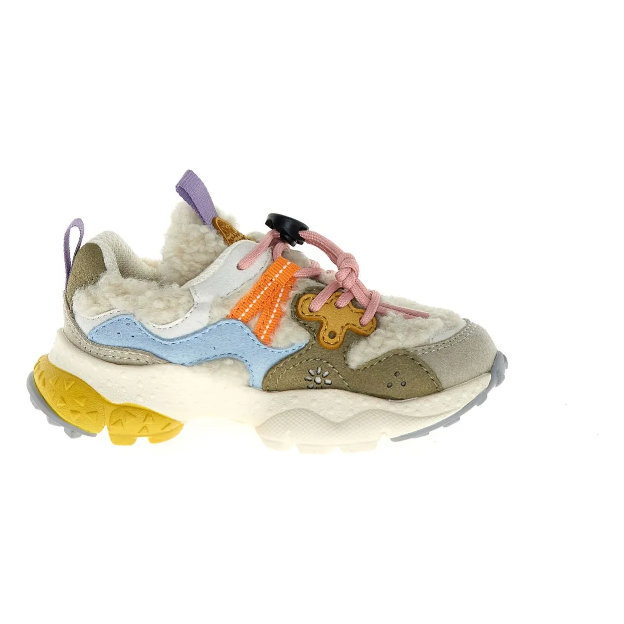 Flower Mountain Yamano 3 Laces Leather Eco and Teddy Sneakers | Taupe brown